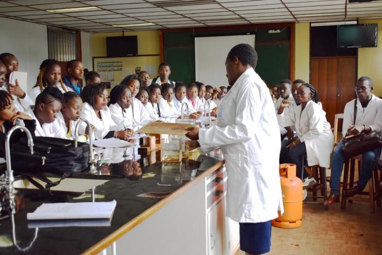 Students conducting lab tests at the College 