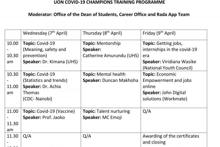 UON COVID-19 CHAMPIONS TRAINING PROGRAMME 2021