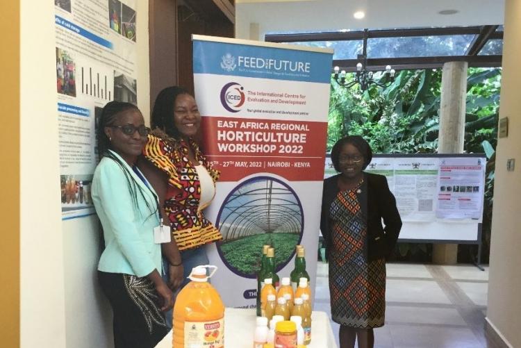 Dr. Penina Yumbya, Ms Roberta Blankson (ICED) and Prof. Jane Ambuko at the UON Exhibition